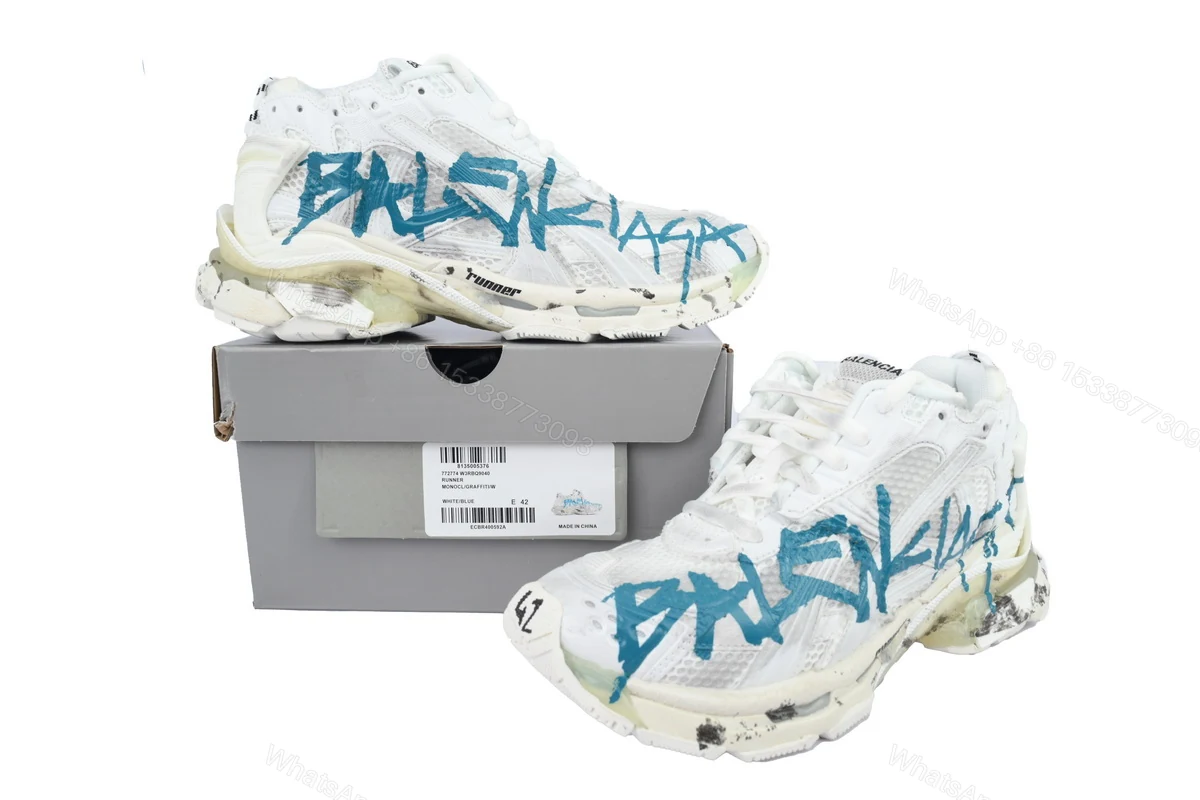 View 3 of Balenciaga Runner Sneaker 'Graffiti - White Blue'772774 W3RBQ 9040