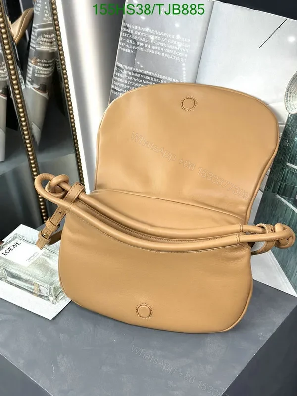 View 15 of Loewe Convertible Leather Shoulder Bag with Dark Khaki Ruched 062138