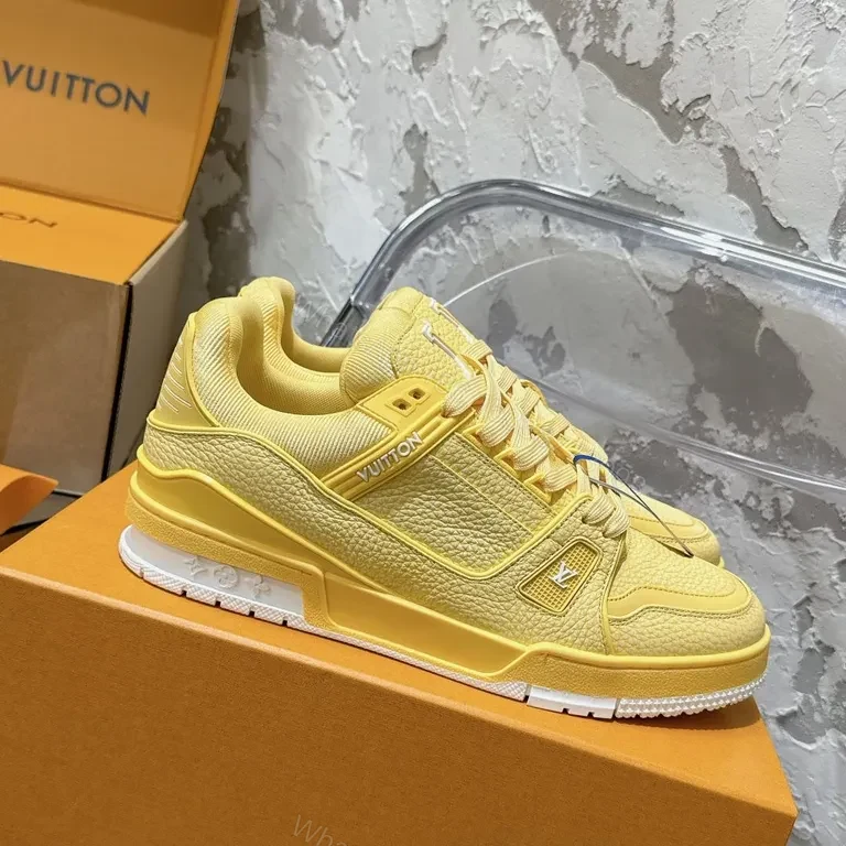 View 8 of Yellow LV-Accent High-Tops: Premium Leather-Synthetic Sneakers
