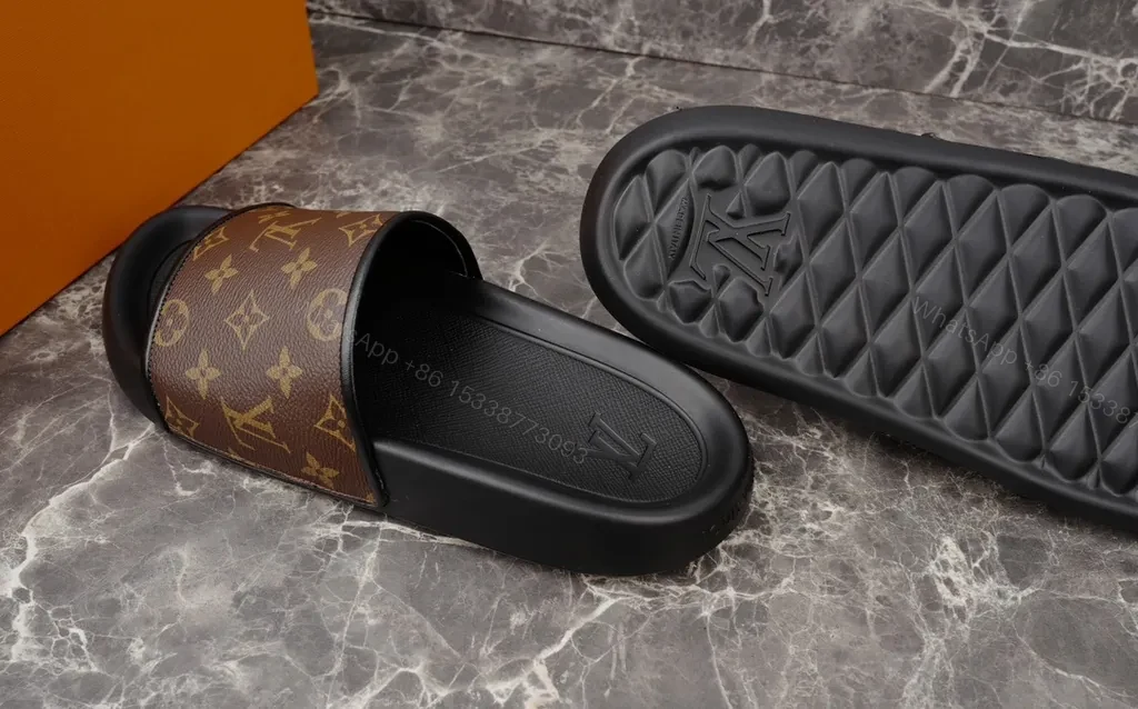 View 4 of Monogram Luxe Sandals: PU Slide, LV-Inspired, All-Day Comfort