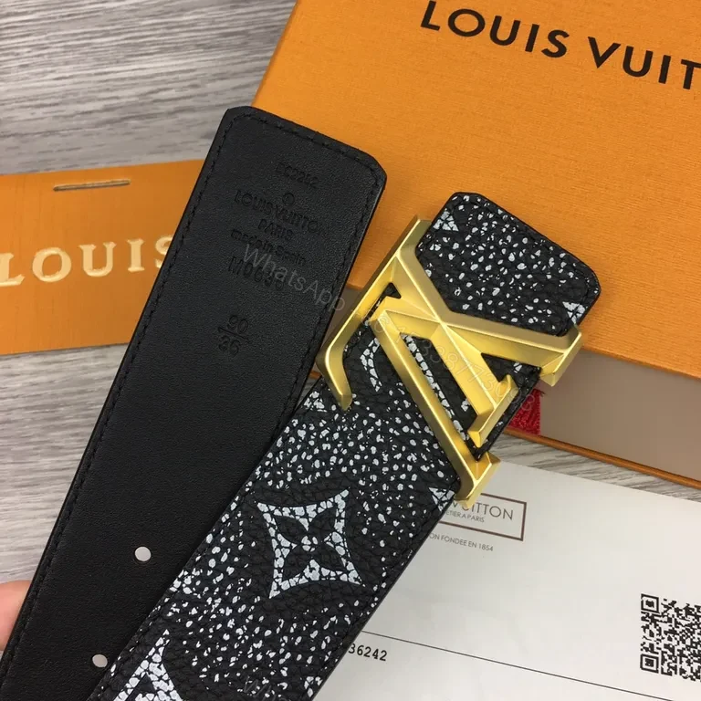 View 7 of Monogram Belt: Bold Black Leather, Gold Buckle, Luxe Style