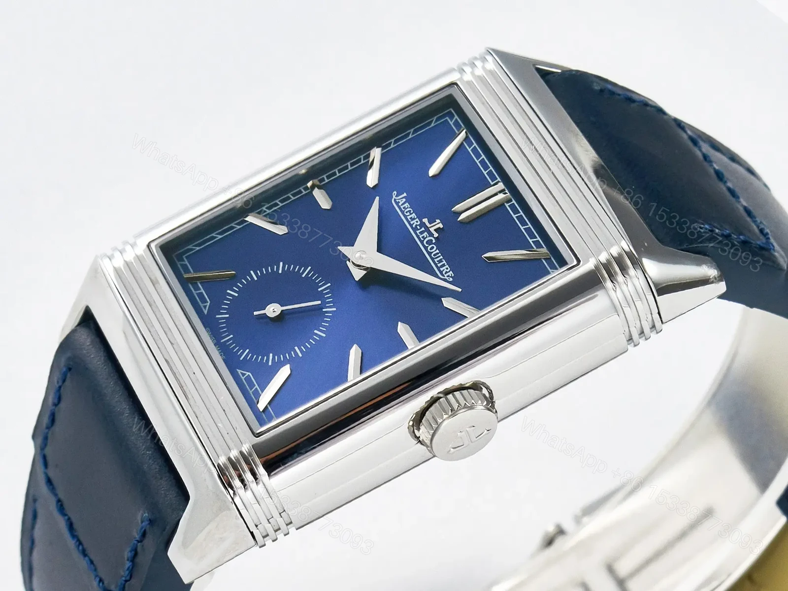 View 14 of Reverso Tribute Duoface Small Seconds SS MGF Best Edition Blue Dial on Blue Leather Strap A854A