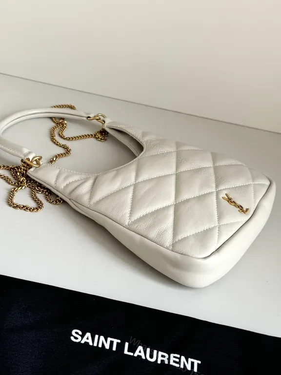 View 5 of White Quilted Saint Laurent Handbag: Gold-Accent Compact Luxury