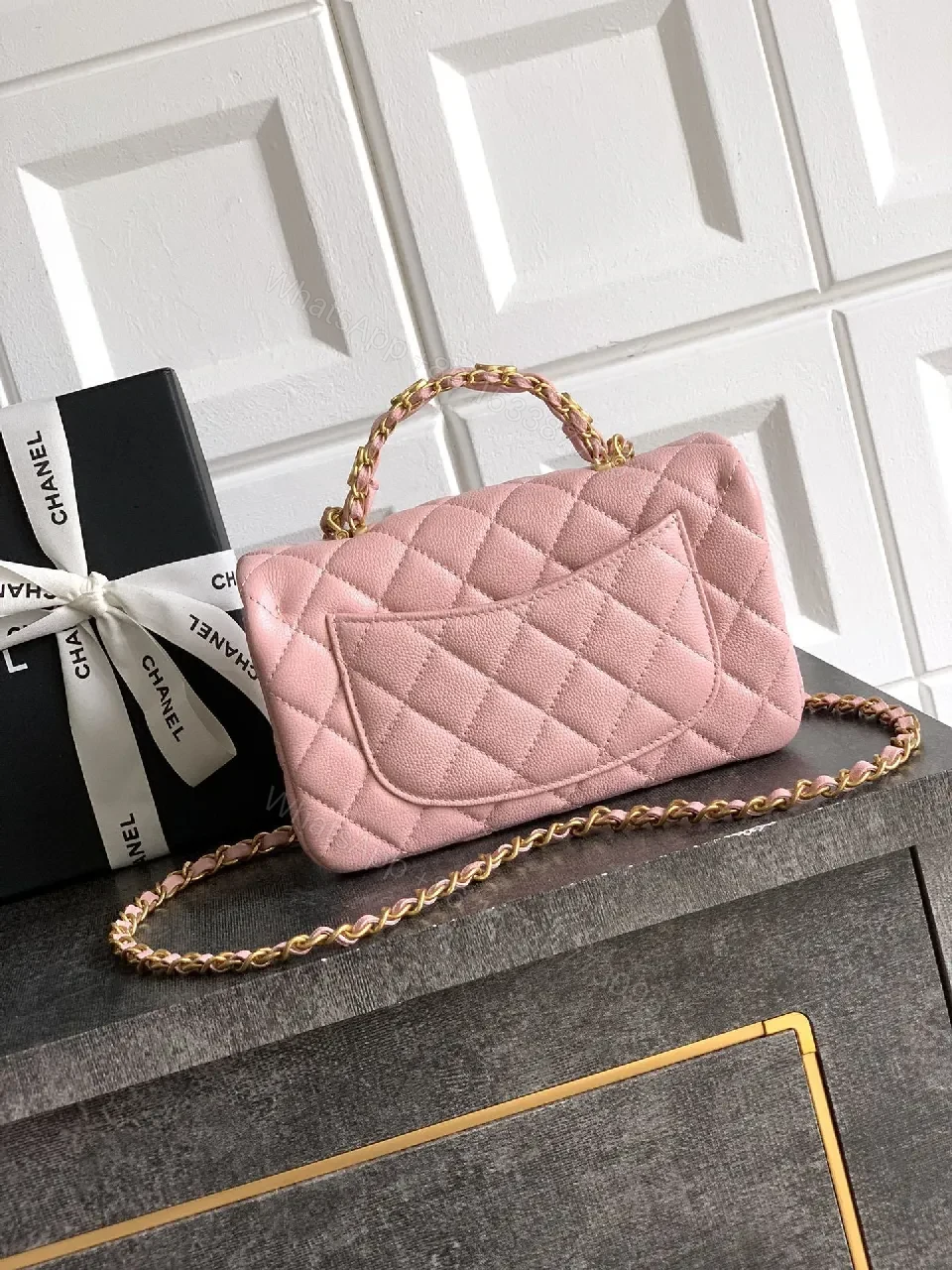 View 8 of Pink Quilted Flap Bag with Gold Chain - Chic Crossbody Luxury