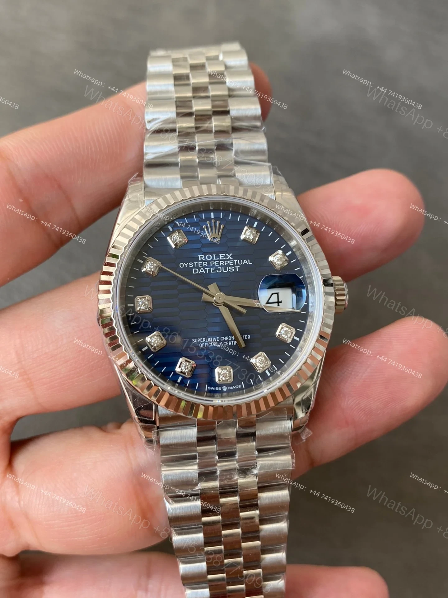 View 3 of Rolex Datejust M126234-0057 1:1 Replica Water Ripple Diamond Blue Dial Jubilee 36MM 3235 Movement Super Clone Watch