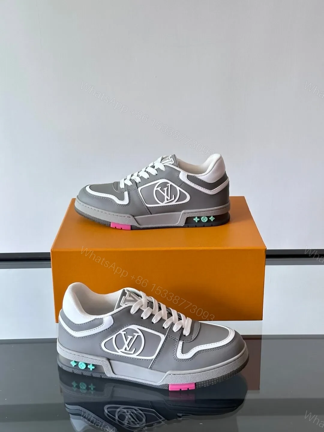 View 4 of LV Men Grey White Leather Sneakers