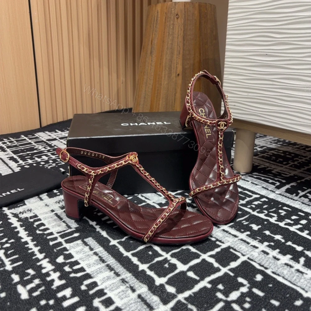 View 8 of 高仿Chanel*25C系列G36122A小羊皮中踭涼鞋紅色5CM免檢版