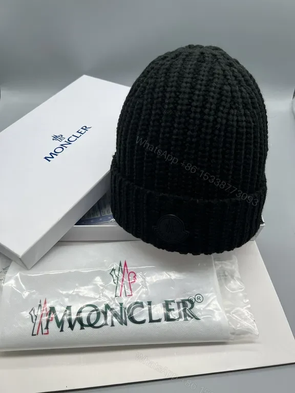 View 7 of Cream Wool-Beam Beanie: Minimalist Luxury Moncler Knit Cap