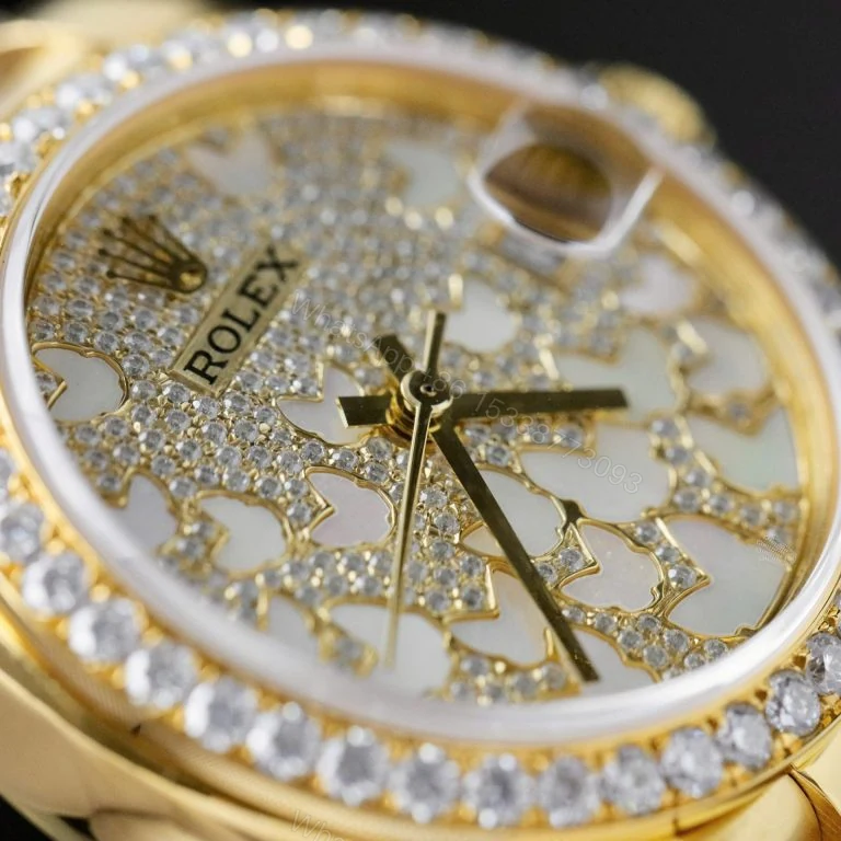 View 2 of Rolex Datejust 31mm Butterfly Dial Gold Wrapped 18K + Moissanite Diamonds Super Clone