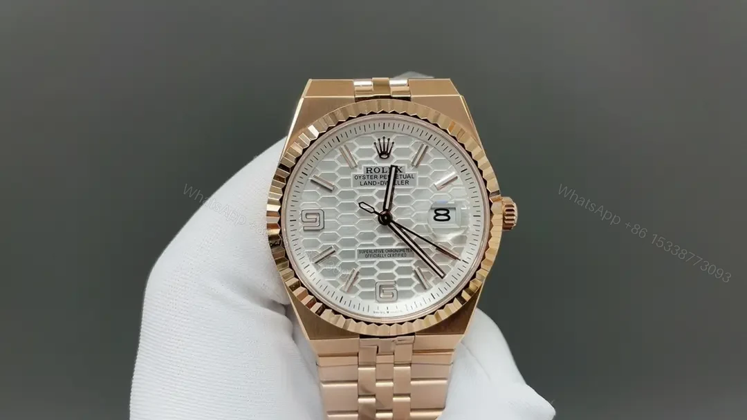 Rolex Land-Dweller 40 White Honeycomb replica 40MM Everose Flat Jubilee Bracelet 127335-0001 — view 1