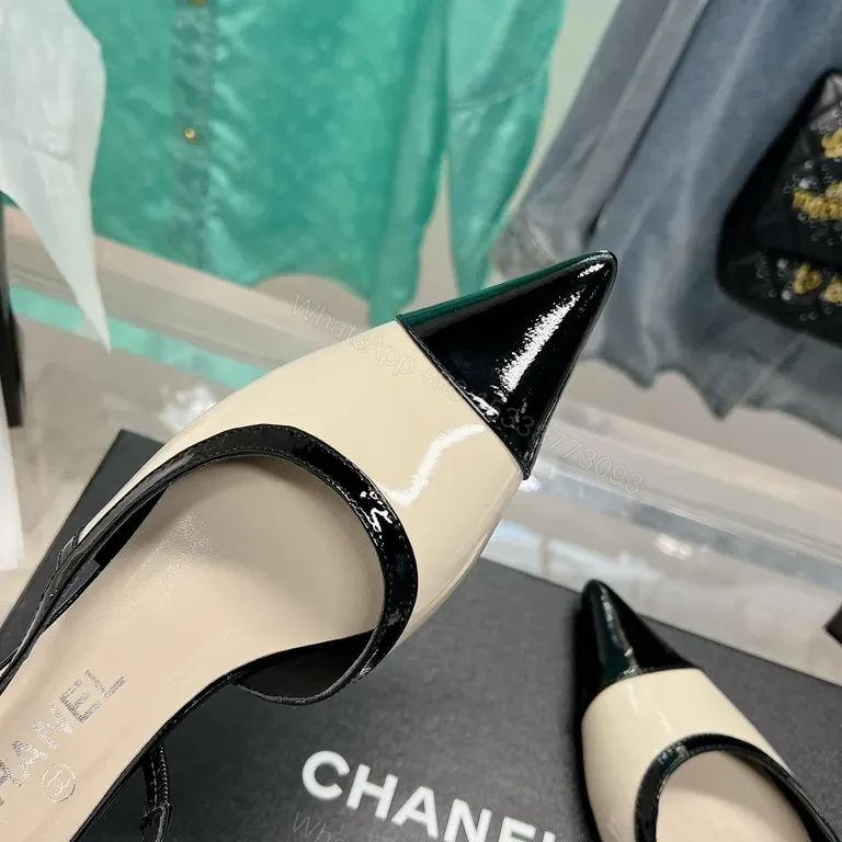 View 6 of Two-Tone Chanel-Inspired Pointed-Toe Slingbacks