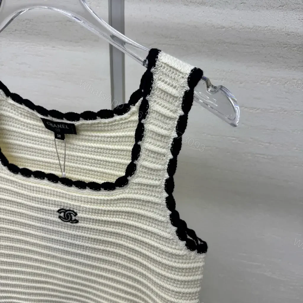 View 2 of Ivory Knit Crop Top with Black Piping, Luxe Knitwear Top