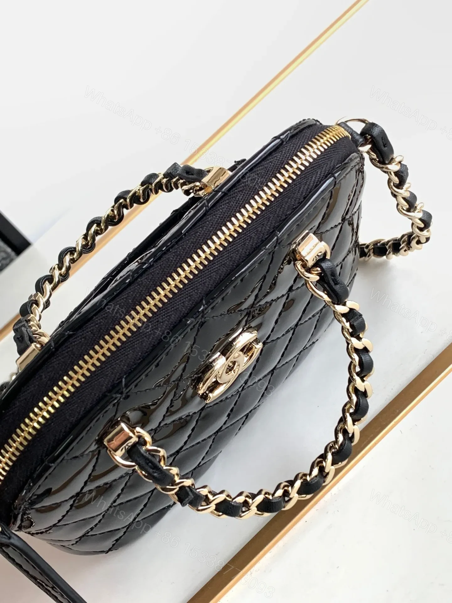 View 6 of Chanel Alma Mini Shiny Leather Handbags Black Lock Gold 12cm