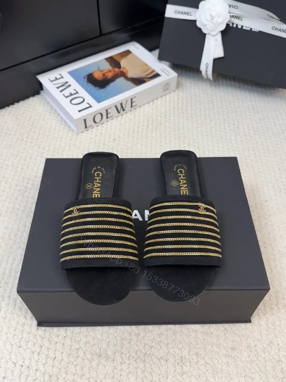 View 3 of Gold-Accent Slip-Ons: Textured Luxury Sandals