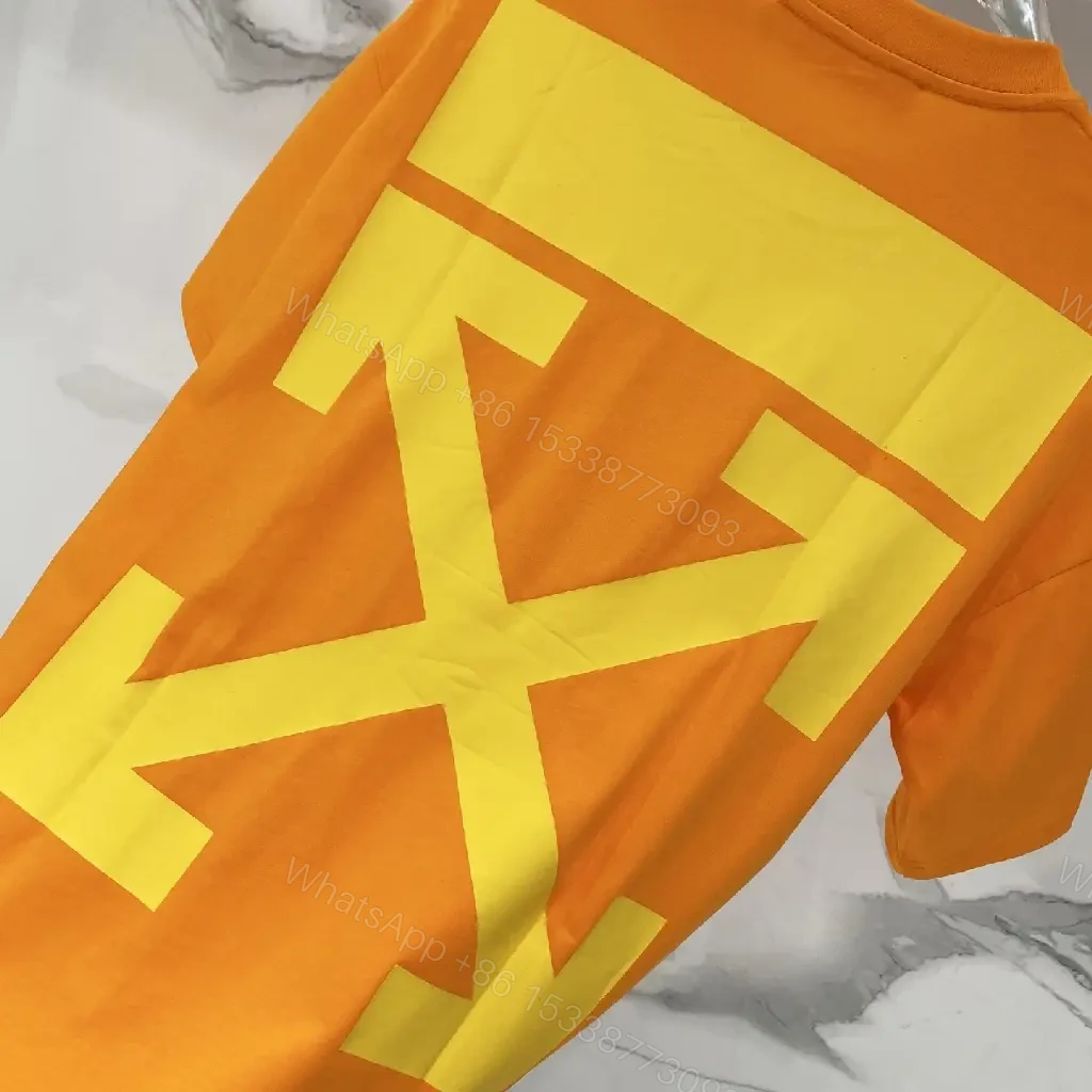 View 3 of Bright Orange Cotton-jersey Tee with Graphic Stripe - Premium Streetwear