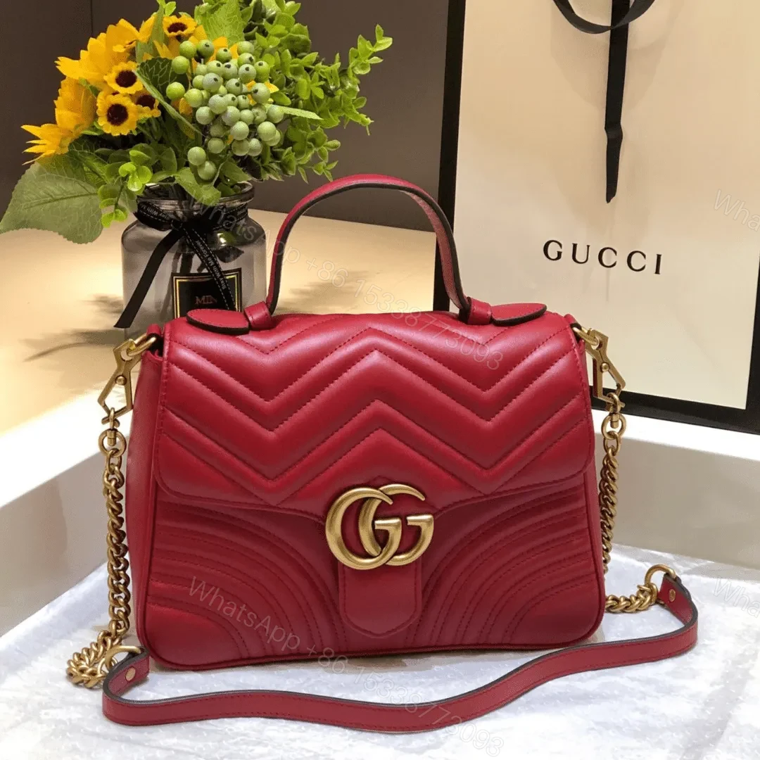Gucci Marmont Top Handle Like Auth Women’s Handbag Red 27cm — view 1