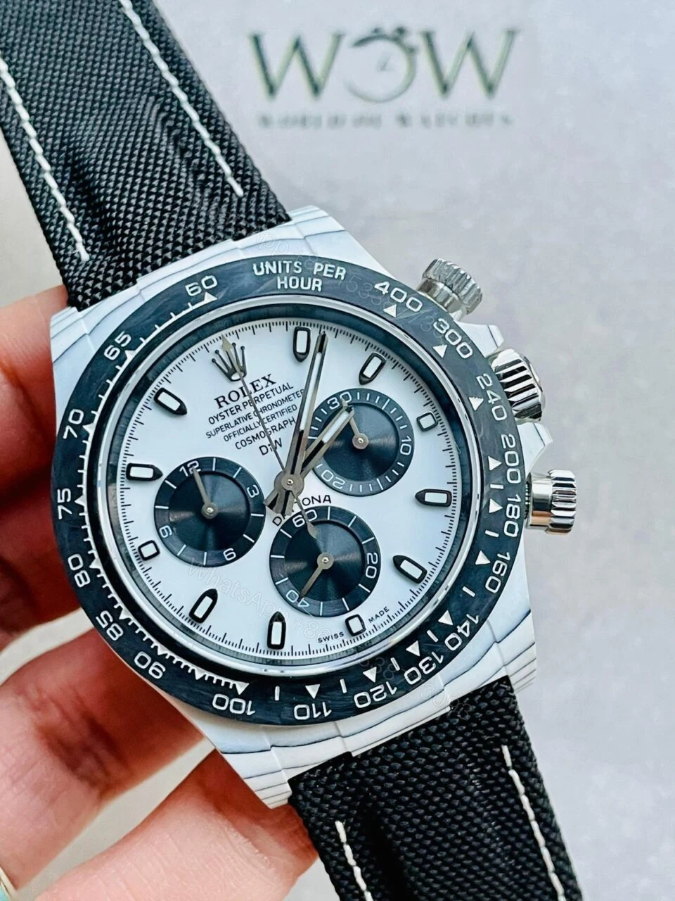 View 8 of Noob Factory 1:1 Rolex Daytona DIW PANDA White Carbon Case and Bezel Best Edition White/Black Dial SA4130 V2