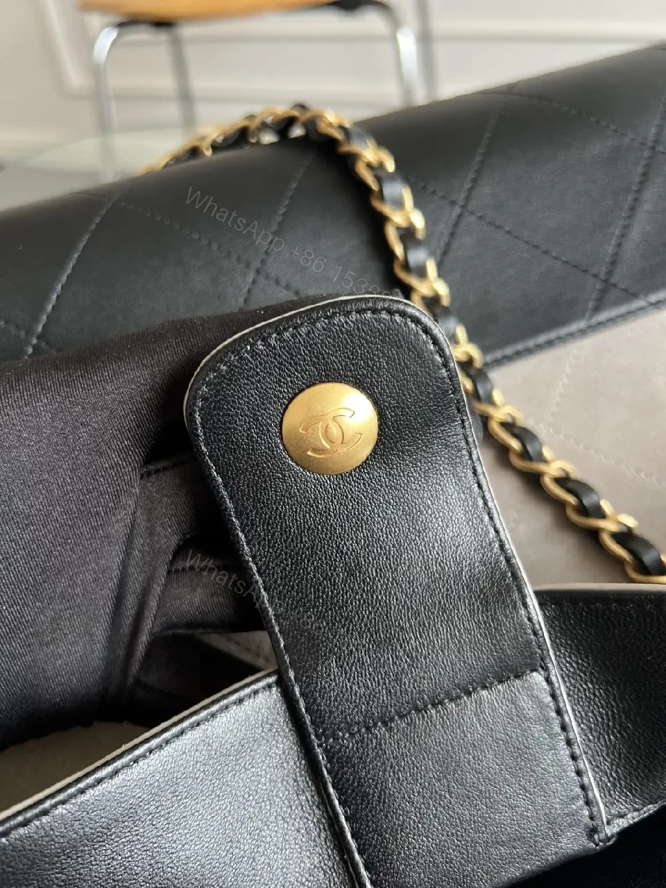 View 10 of Two-Tone Quilted Tote: Convertible Chain Handle, Subtle Glam