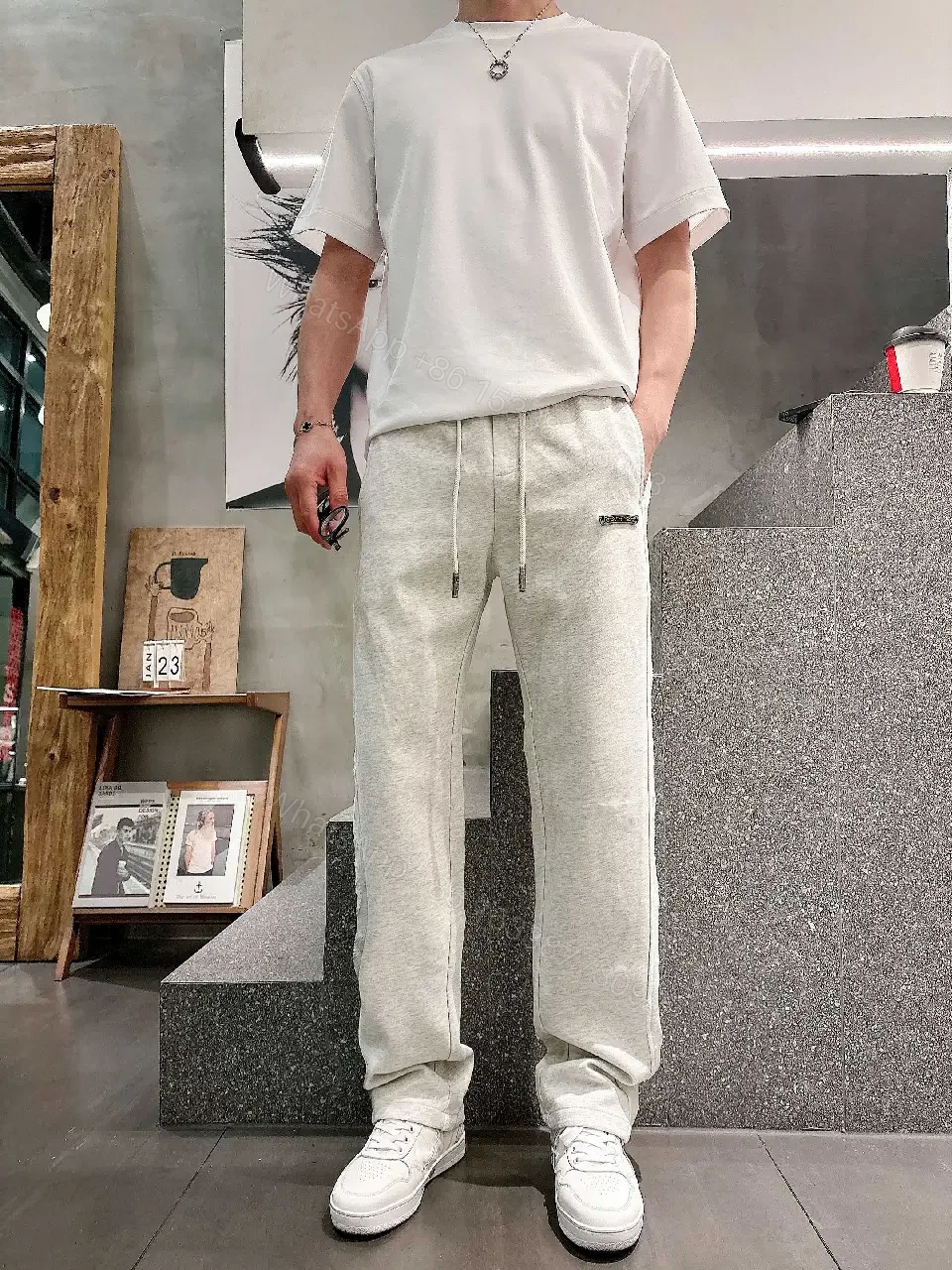 View 3 of Light Gray Heathered Joggers – Relaxed Streetwear, Drawstring Waist