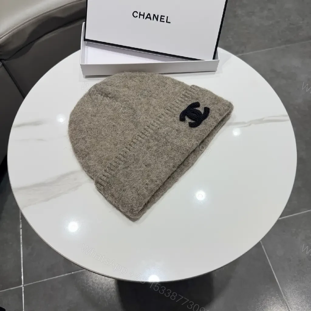 View 3 of Cozy Beanie in Taupe Knit | Luxe, Subtle Logo, Everyday Warmth