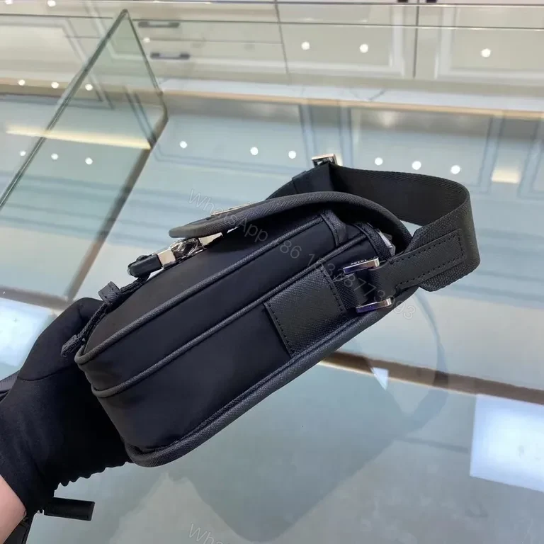 View 8 of Prada Black Nylon Crossbody: Compact Designer Chic