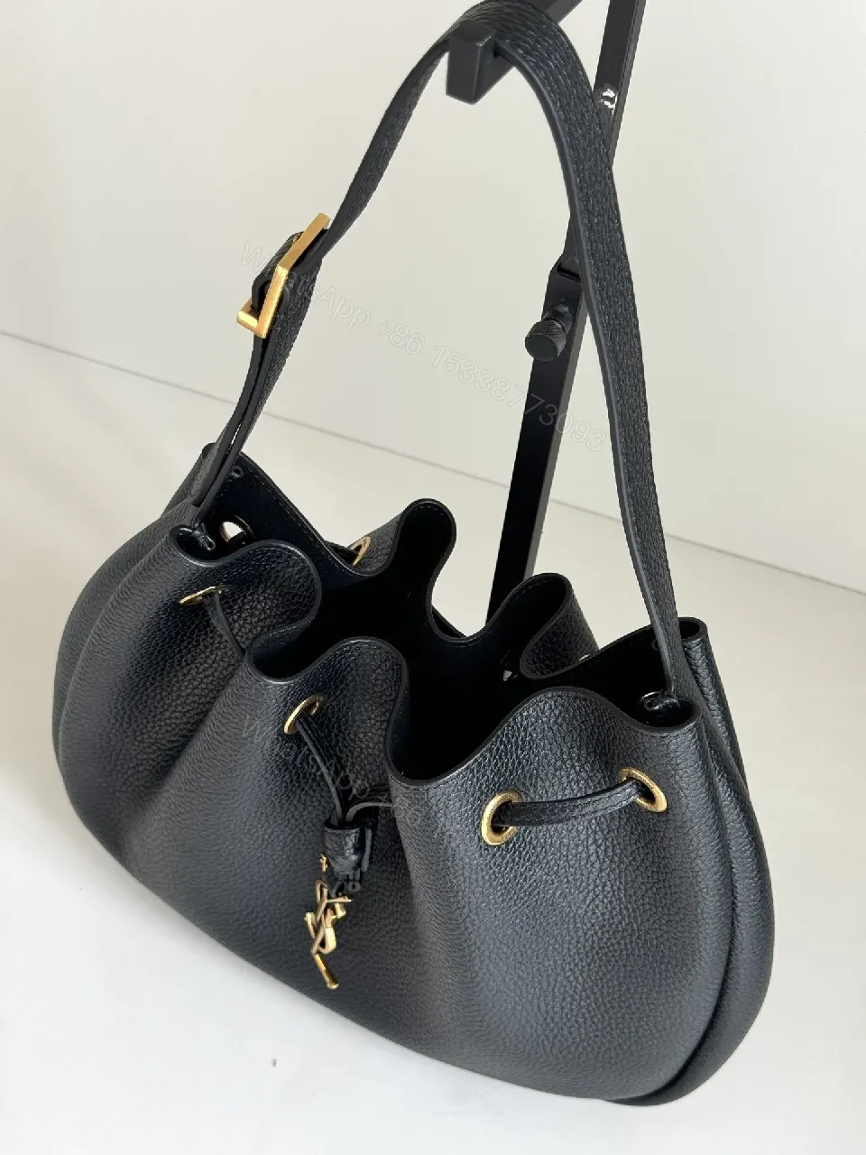 View 2 of Chic Pebbled Leather Hobo Bag with Gold Accents