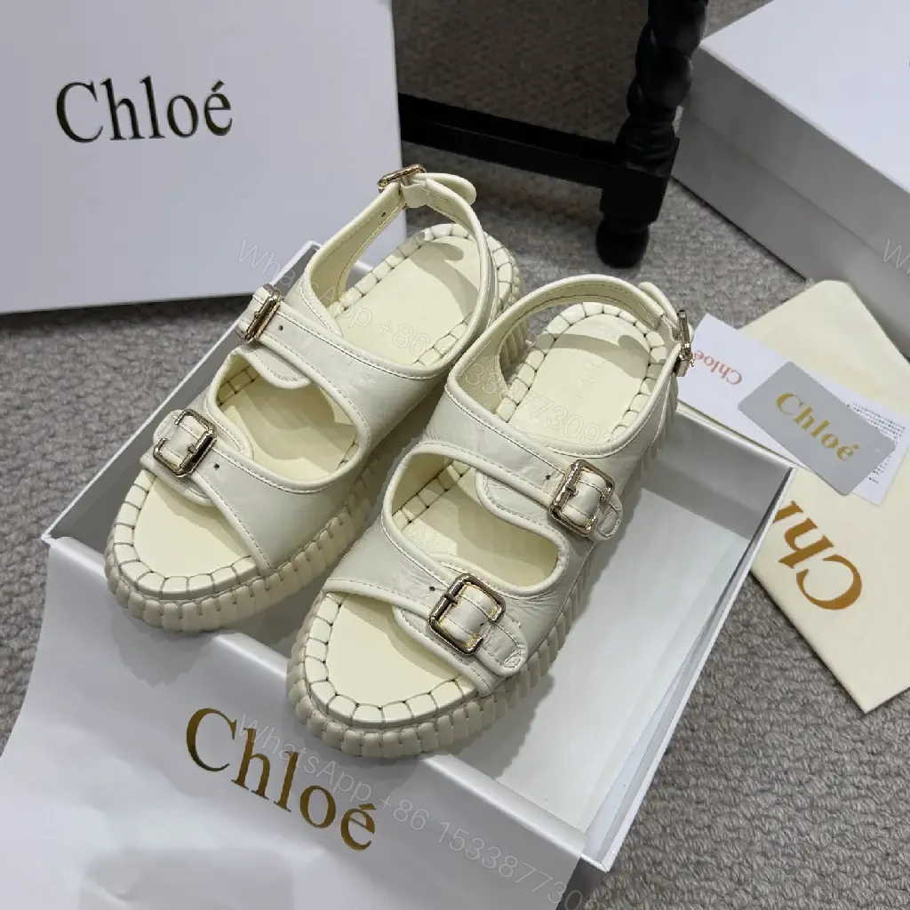 View 3 of Cream Leather Light-Prep Sandals with Double Buckle Straps