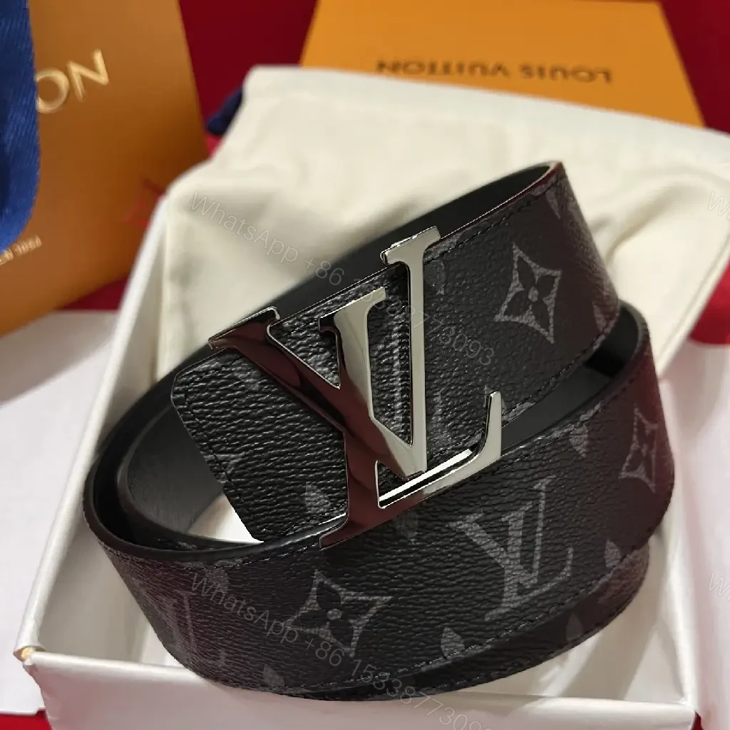 View 8 of Black Leather Modern Luxury Belt with LV Buckle Signature Pattern