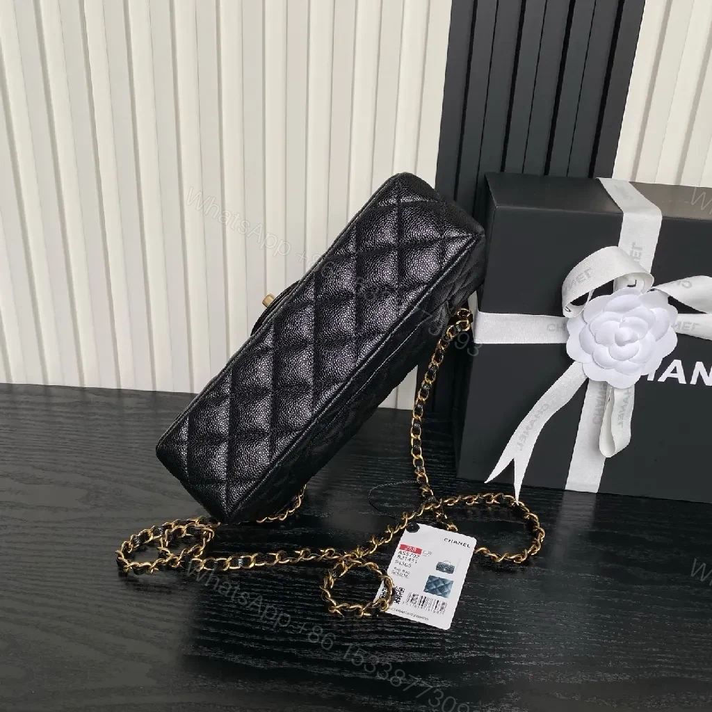 View 7 of Compact Quilted Lambskin Bag with Gold Chain, Evening-Ready