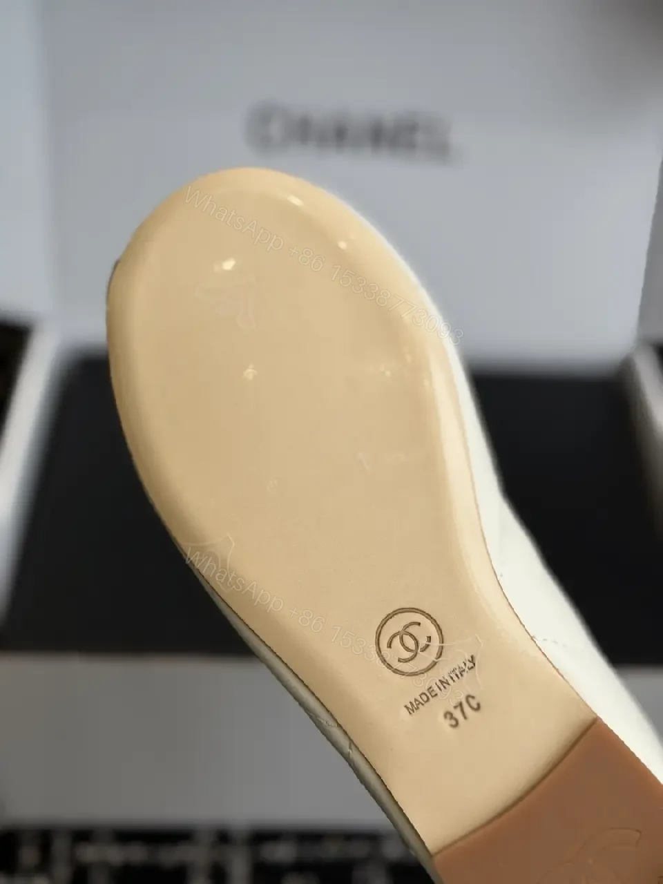 View 10 of Cream Leather Ballet Flats Pearl Bow Chanel Logo