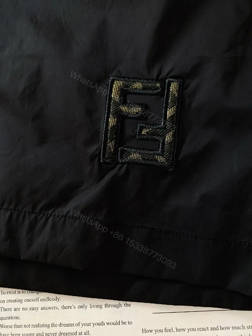 View 4 of Black Nylon Swim Shorts Fendi-Pattern Patch Drawstring Waist Quick-Dry Shorts