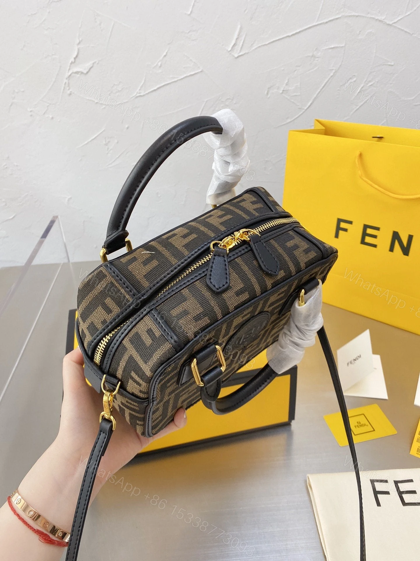 View 5 of FENDI Boston logo detailed mini bowling bag