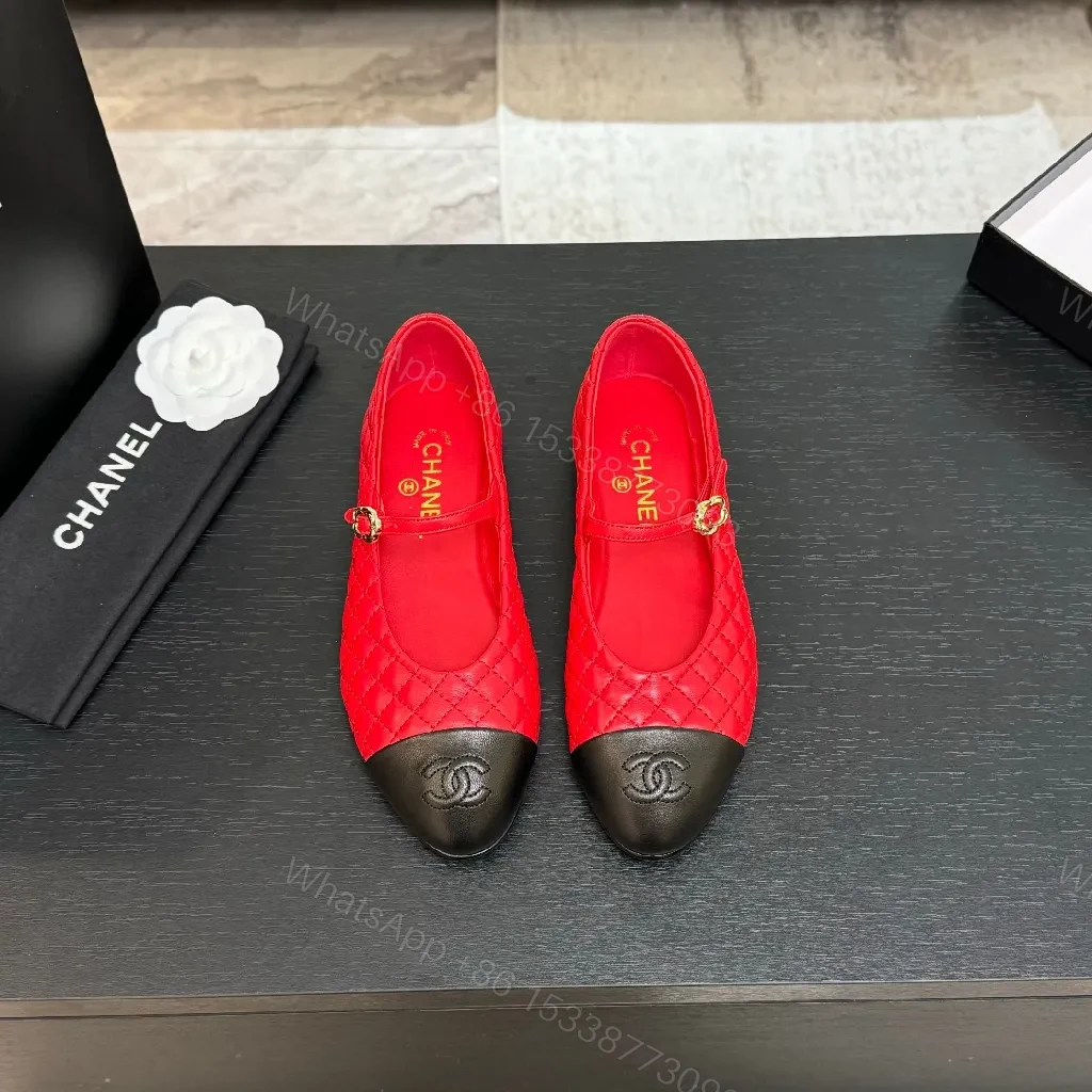View 7 of Red Quilted Flats with Signature Hardware (No Brand)