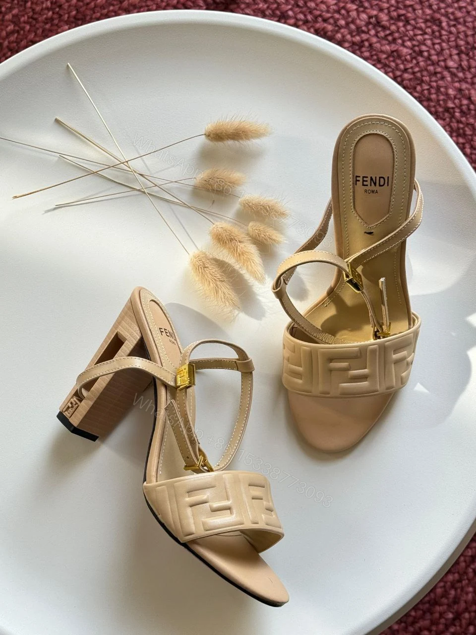 View 4 of Delfina Green FF nappa leather high-heeled sandals