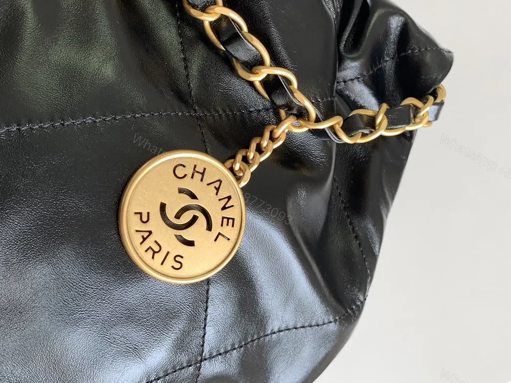 View 6 of Chanel-Inspired Black Quilted Tote with Gold Chain Luxury Tote