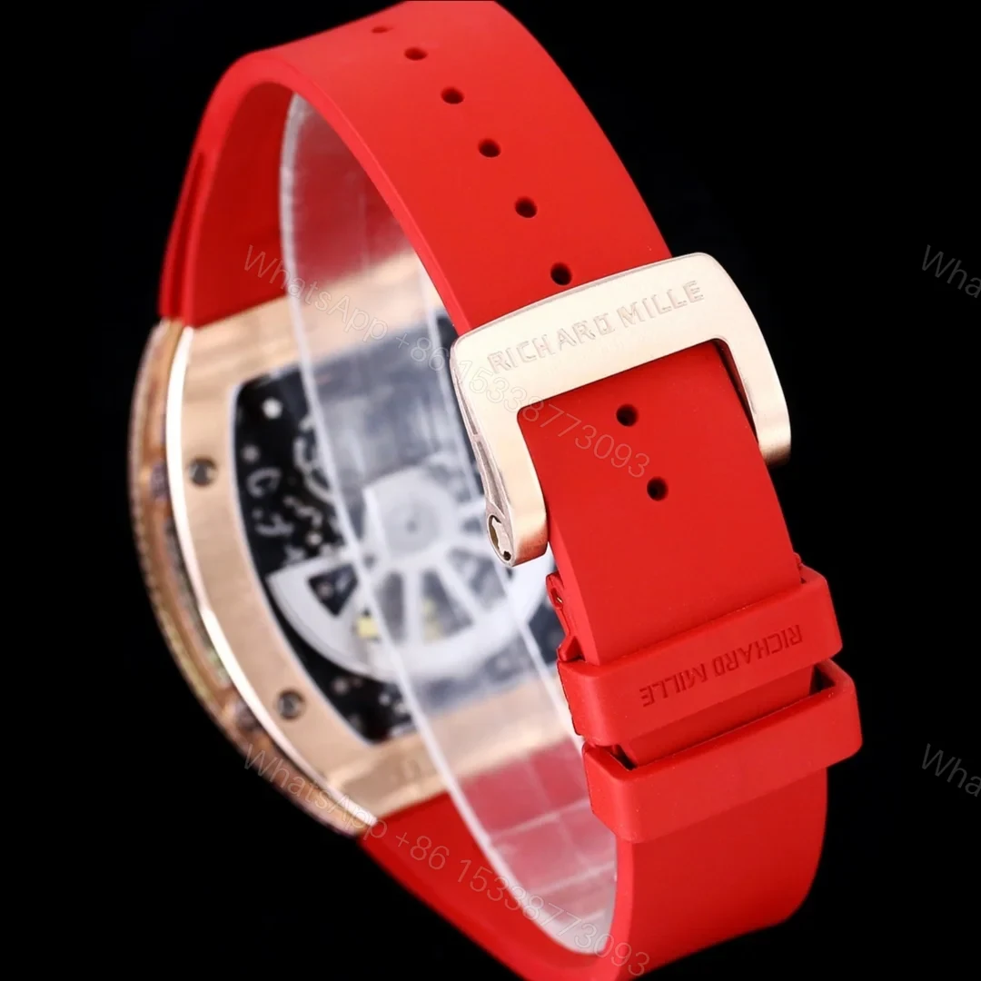 View 9 of Richard Mille RM67-01 Automatic Ultra Thin Skeleton Watch 38/48MM Barrel Case Red Strap Digital Hour Markers Premium Edition RM67-01-AT-RED-SK48