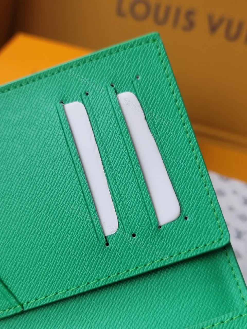 View 9 of Green Coated Canvas Card Holder with LV-Inspired Print