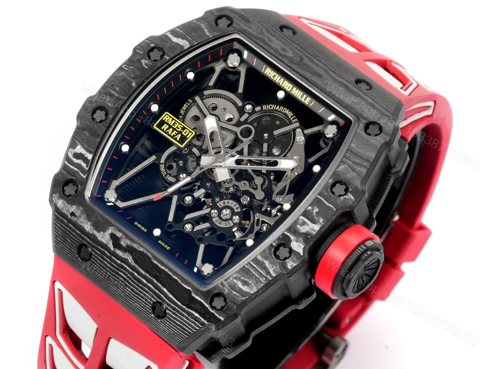 View 4 of Richard Mille RM35-01 Rafael Nadal Carbon Fiber Black Red Skeleton Watch RM3501-BBR1
