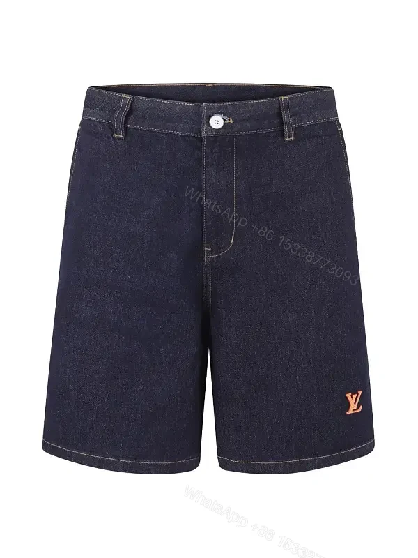 Navy Denim Bermuda LV Logo Shorts — view 1