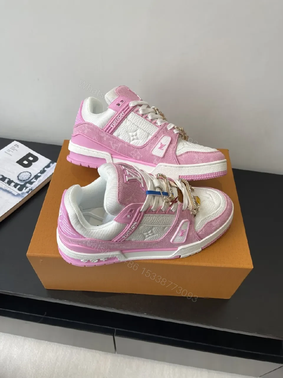 View 5 of Pink & Ivory Designer-Influenced High-Top Sneakers with Comfort