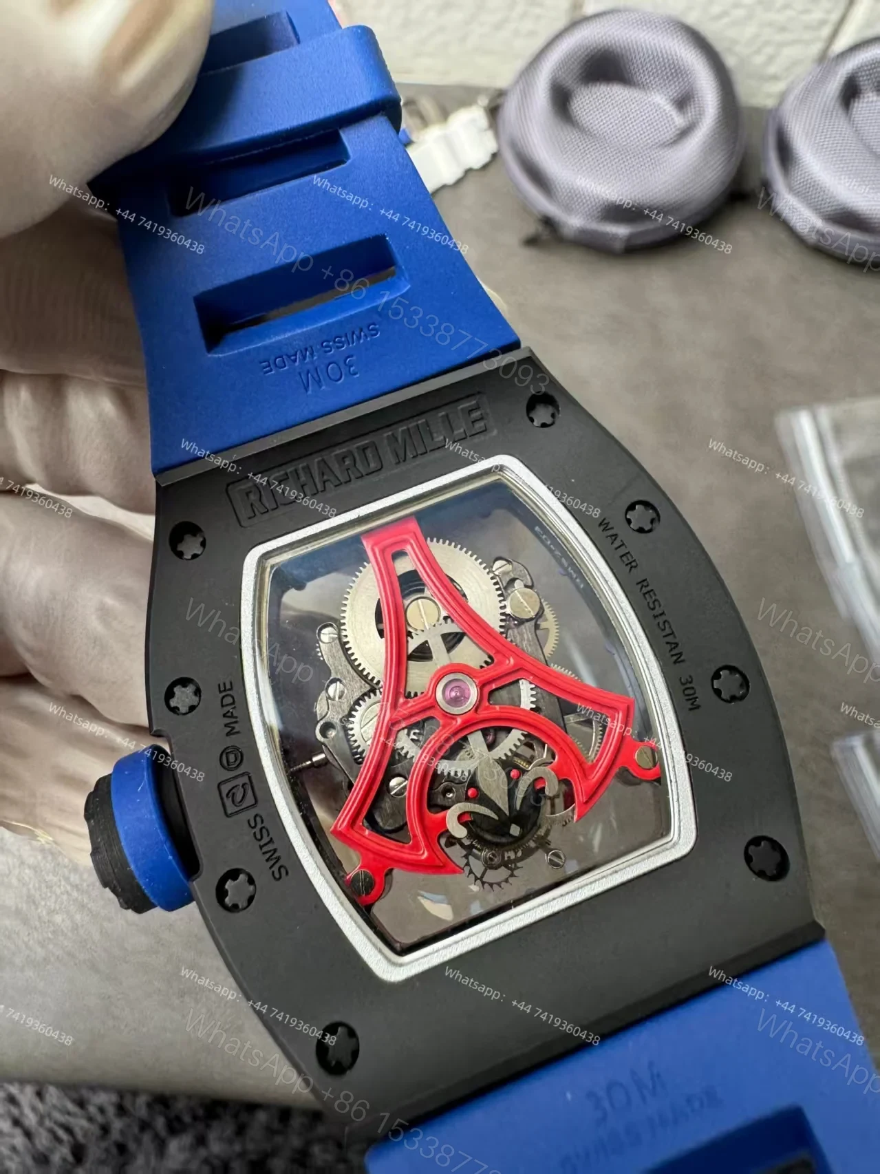 View 8 of Super Clone Richard Mille RM52-03 Paris Saint-Germain Black Ceramic Skeleton Tourbillon 1:1 Replica Watch