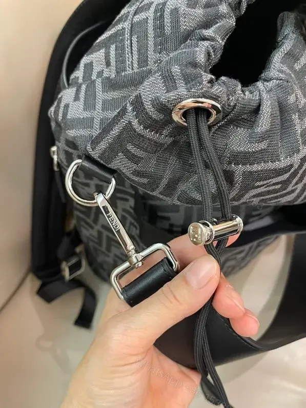 View 6 of Dark Gray & Black Monogram Backpack with Front Flap