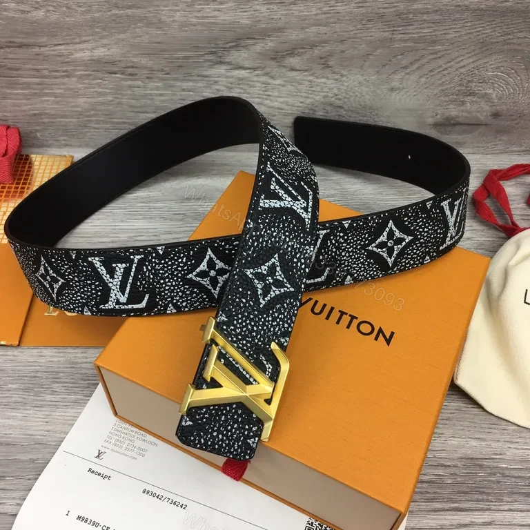 View 3 of Monogram Belt: Bold Black Leather, Gold Buckle, Luxe Style
