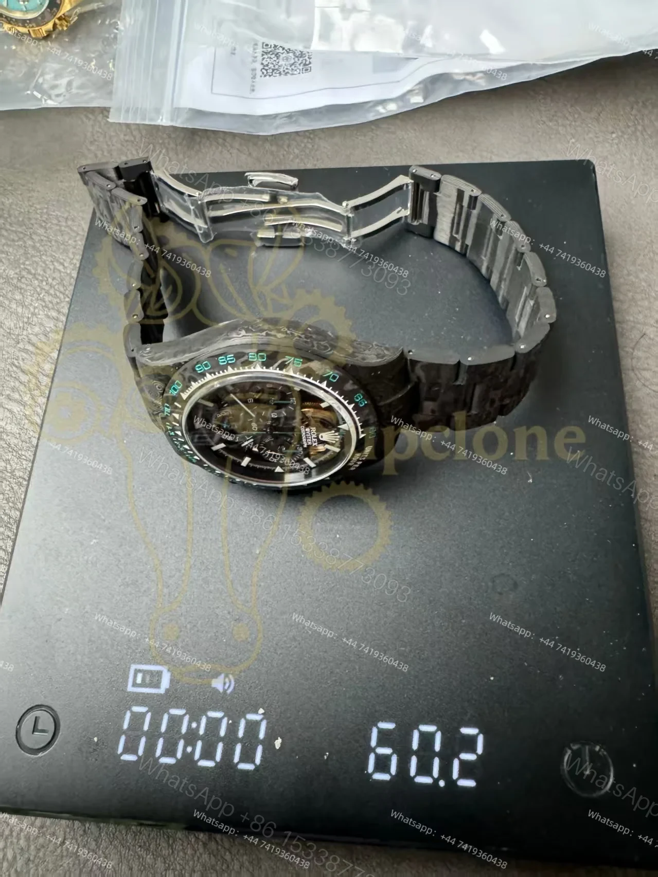 View 12 of Rolex Super Clone Carbon Fiber Daytona Teal Green Accents Full Carbon Bracelet