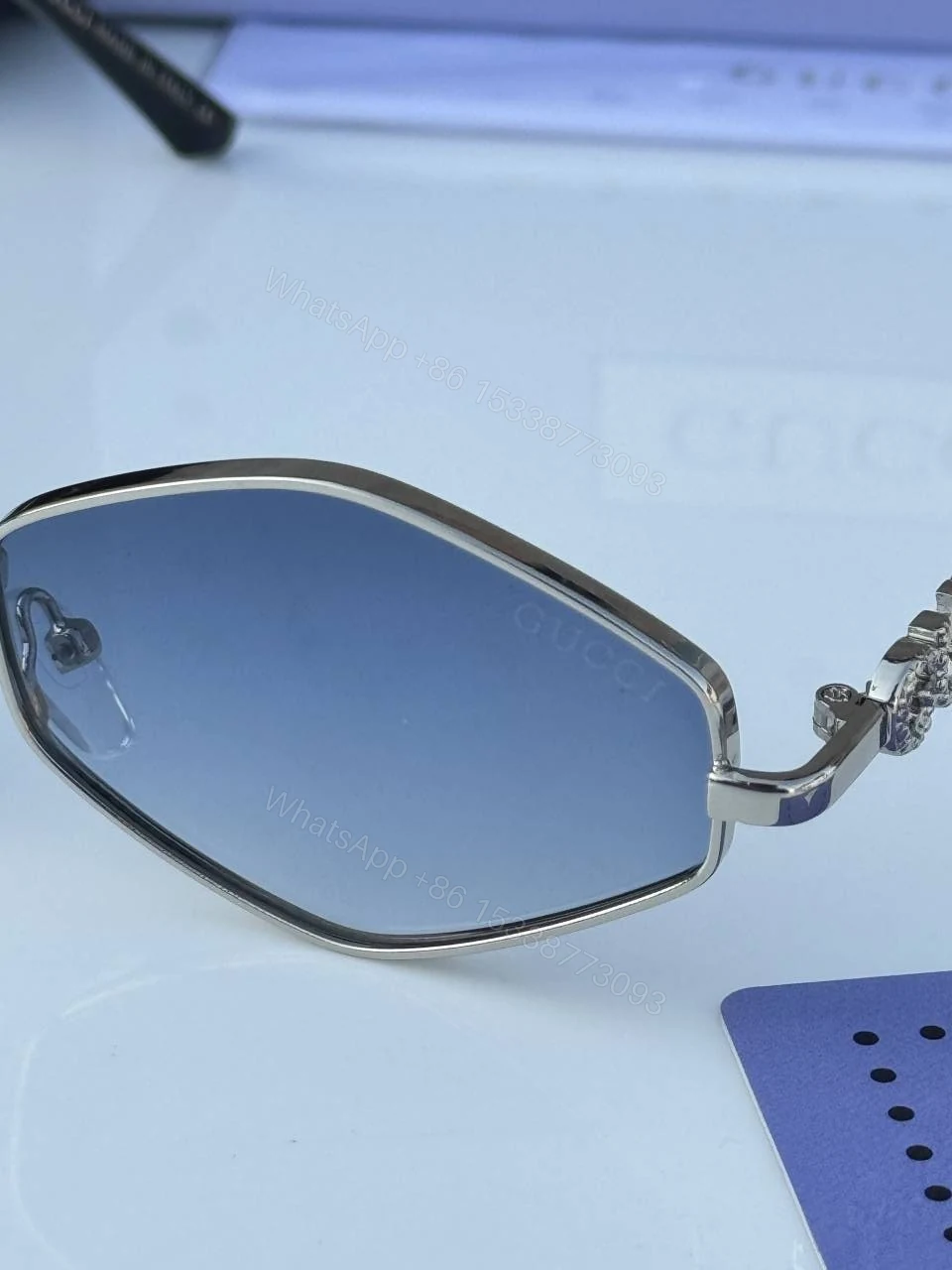 View 5 of First Copy Gucci 1434 Silver Blue Luxury Designer Sunglasses Premium UV Protection Eyewear