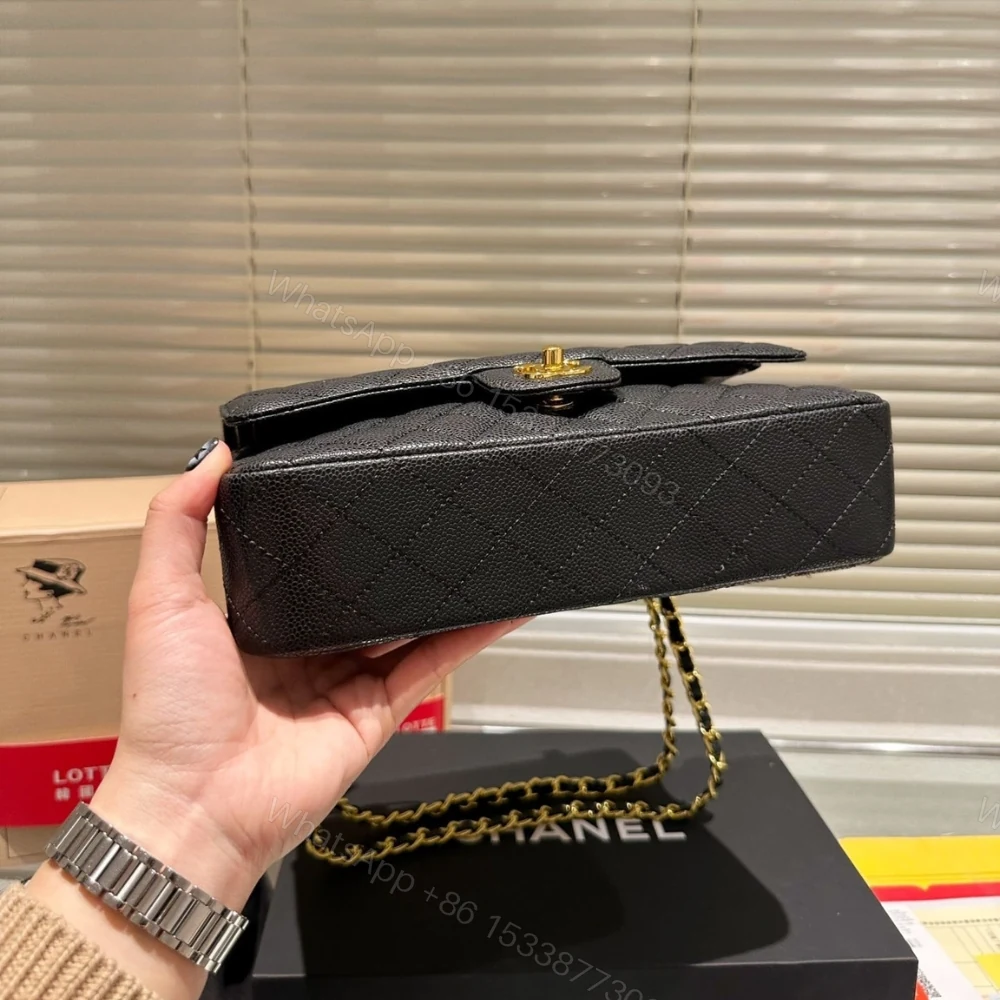 View 3 of Chanel Medium Classic Handbag Grained And Gold Tone Metal Black 26Cm