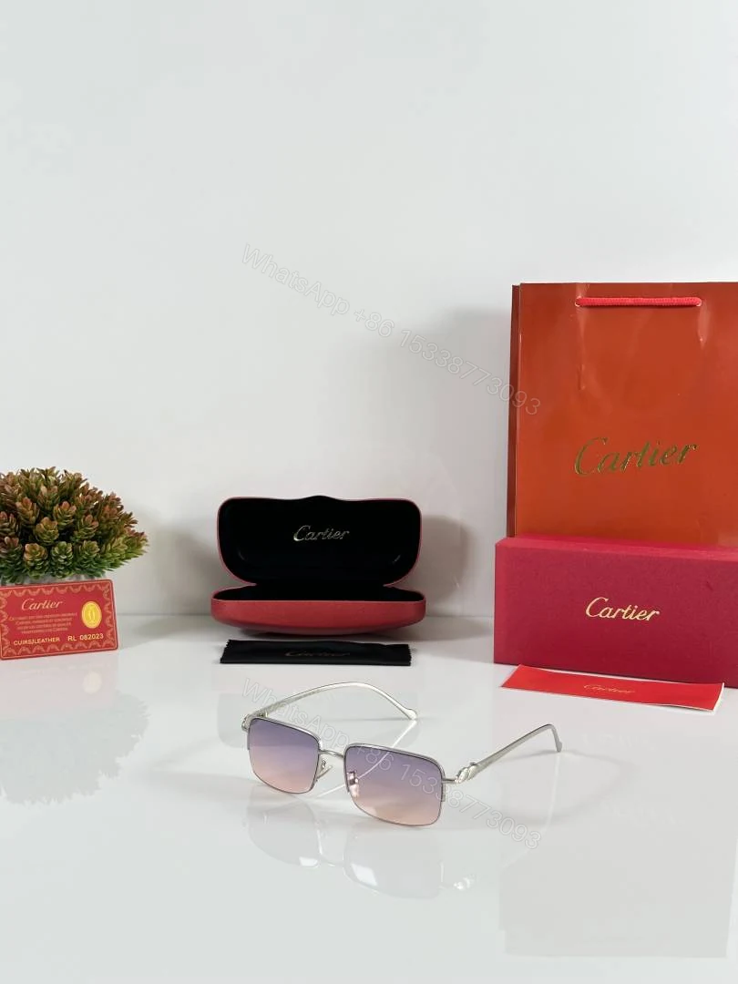 First Copy Cartier Square Pink Gradient Sunglasses Metal Frame Unisex UV Protection — view 1