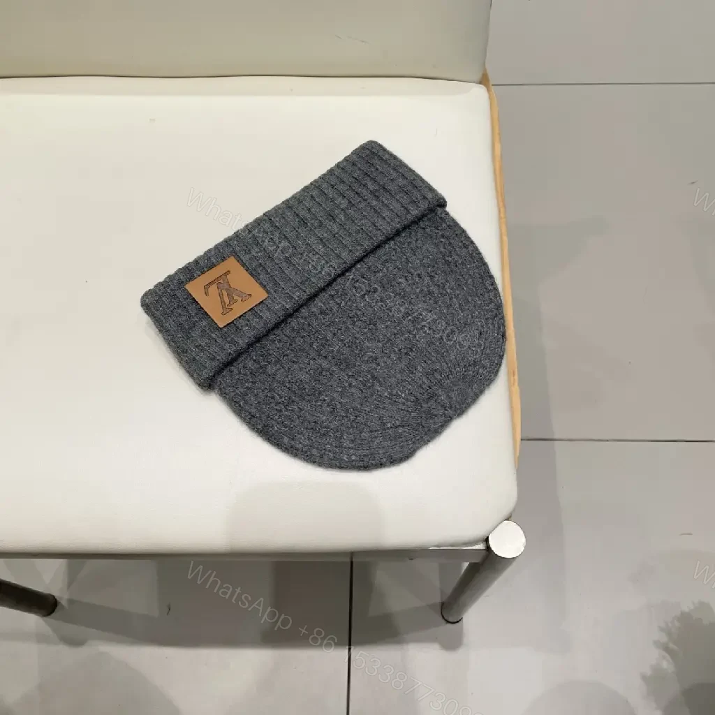 View 2 of Charcoal Knit Beanie with Leather Patch – Subtle Luxury Everyday