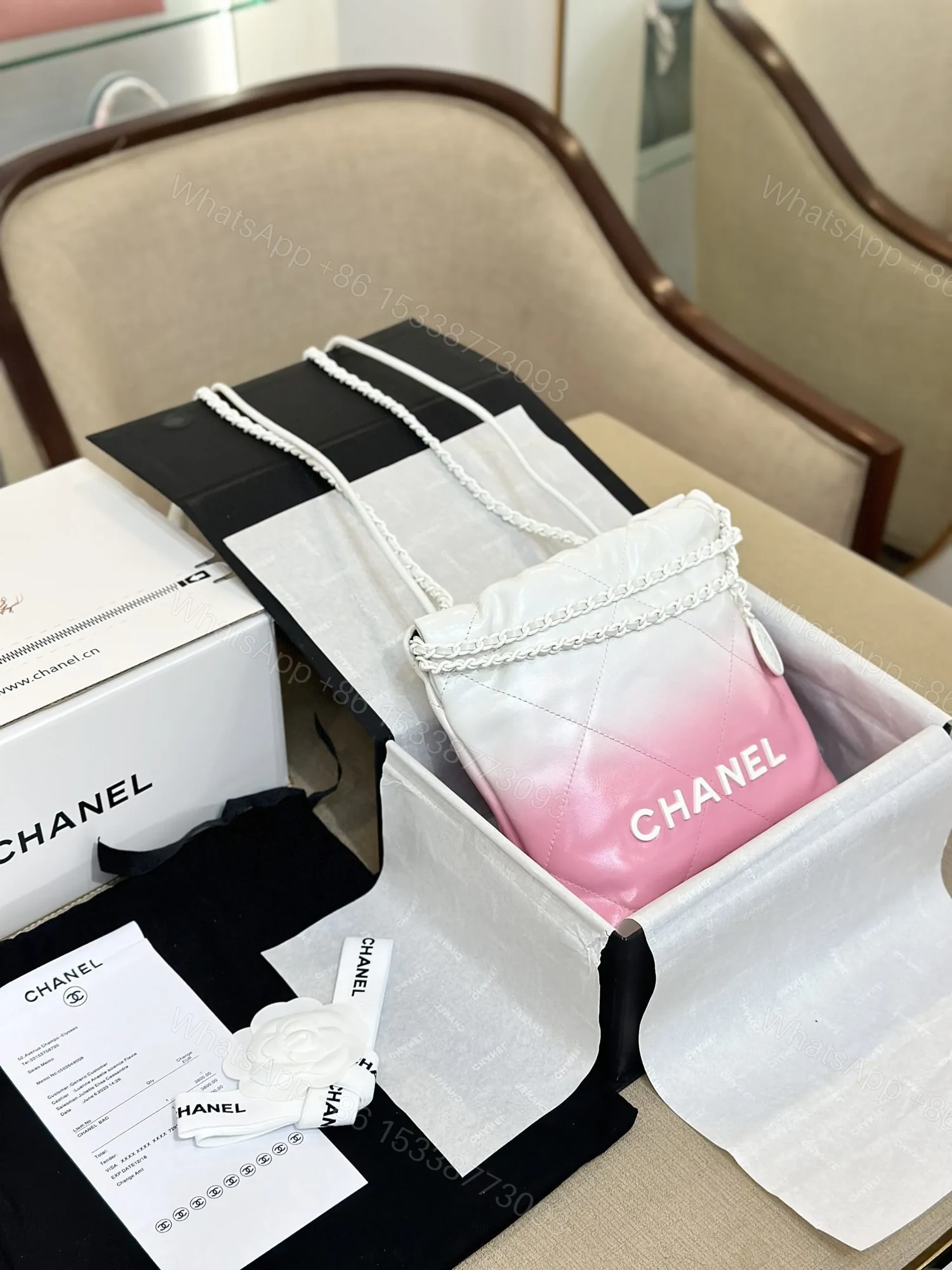 View 7 of Chanel 11 Handbag 22 Mini Mix White Pink Woman’s 20cm