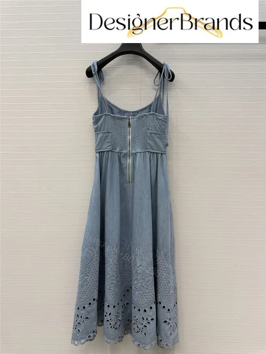 View 8 of Zimmermann Mahon Cutout Embroidered Denim Midi Dress
